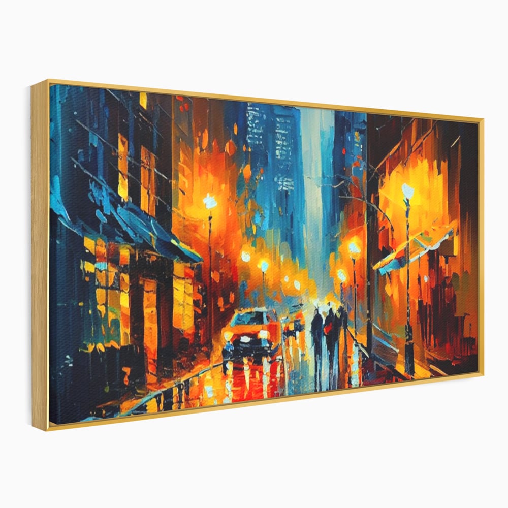 Tablou Canvas Premium LuxCanva® A1232, Lights In New York , Decorativ, Dormitor, Oras, Lumini, Masina, Oameni, Living, Culori Vibrante