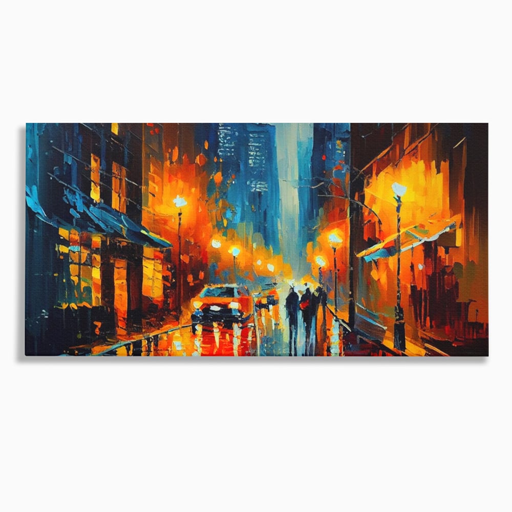 Tablou Canvas Premium LuxCanva® A1232, Lights In New York , Decorativ, Dormitor, Oras, Lumini, Masina, Oameni, Living, Culori Vibrante