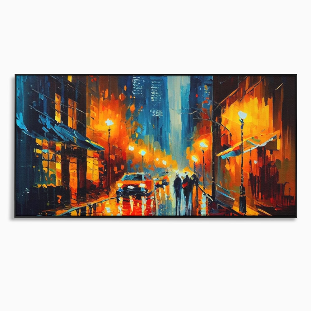 Tablou Canvas Premium LuxCanva® A1232, Lights In New York , Decorativ, Dormitor, Oras, Lumini, Masina, Oameni, Living, Culori Vibrante