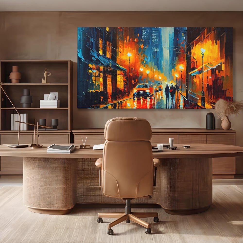 Tablou Canvas Premium LuxCanva® A1232, Lights In New York , Decorativ, Dormitor, Oras, Lumini, Masina, Oameni, Living, Culori Vibrante