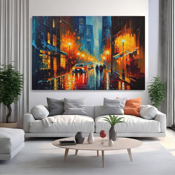 Tablou Canvas Premium LuxCanva® A1232, Lights In New York , Decorativ, Dormitor, Oras, Lumini, Masina, Oameni, Living, Culori Vibrante