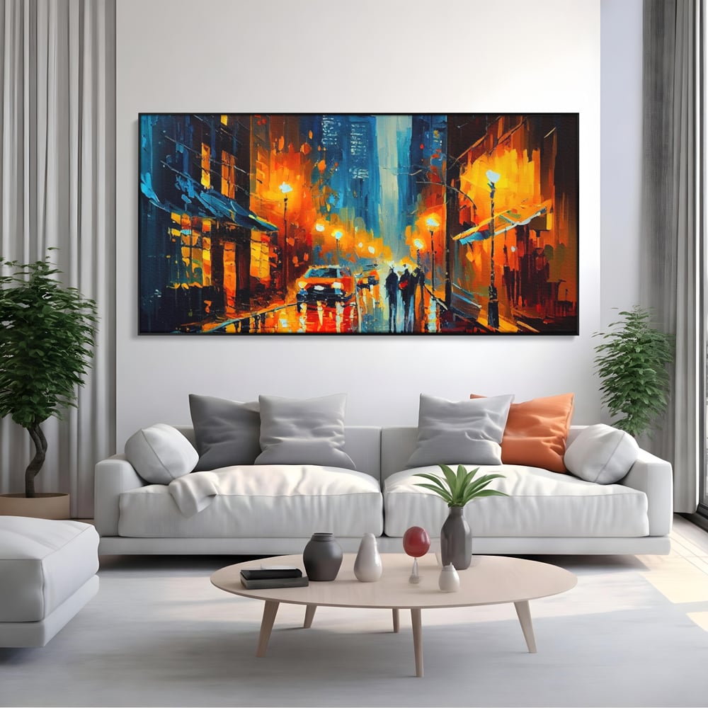 Tablou Canvas Premium LuxCanva® A1232, Lights In New York , Decorativ, Dormitor, Oras, Lumini, Masina, Oameni, Living, Culori Vibrante