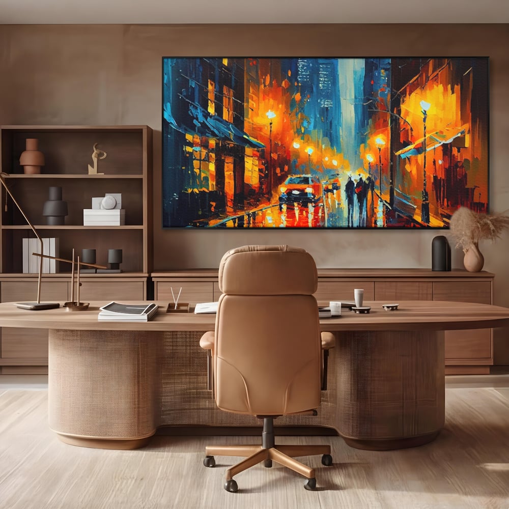 Tablou Canvas Premium LuxCanva® A1232, Lights In New York , Decorativ, Dormitor, Oras, Lumini, Masina, Oameni, Living, Culori Vibrante