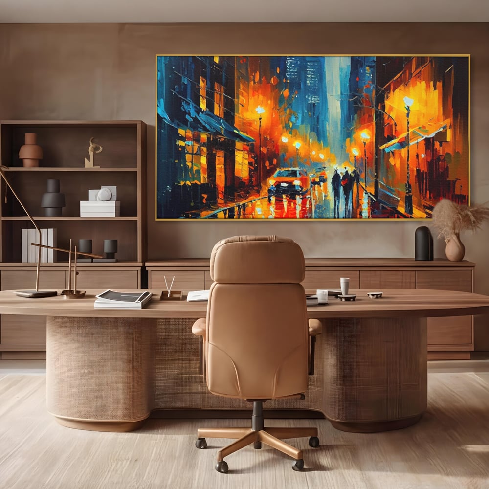 Tablou Canvas Premium LuxCanva® A1232, Lights In New York , Decorativ, Dormitor, Oras, Lumini, Masina, Oameni, Living, Culori Vibrante