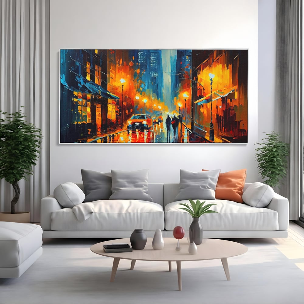 Tablou Canvas Premium LuxCanva® A1232, Lights In New York , Decorativ, Dormitor, Oras, Lumini, Masina, Oameni, Living, Culori Vibrante