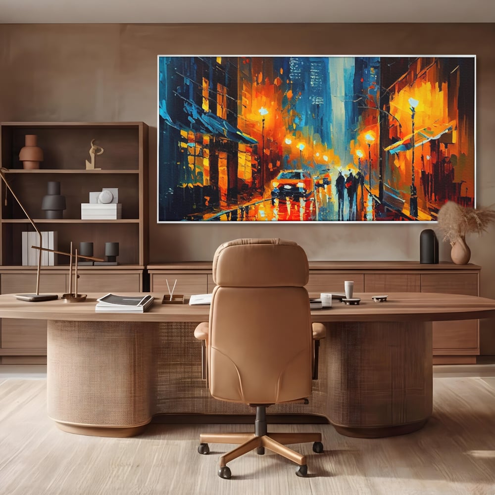 Tablou Canvas Premium LuxCanva® A1232, Lights In New York , Decorativ, Dormitor, Oras, Lumini, Masina, Oameni, Living, Culori Vibrante