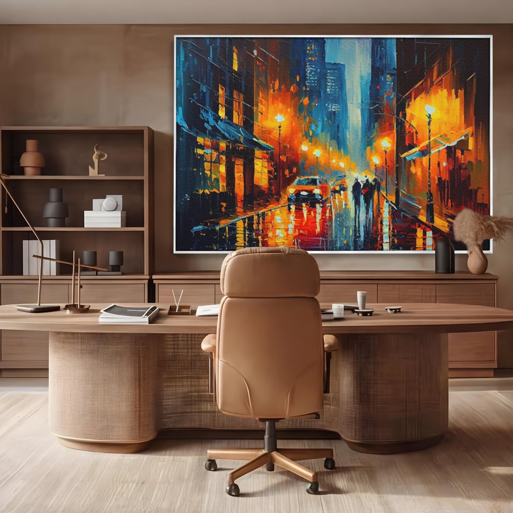 Tablou Canvas Premium LuxCanva® A1232, Lights In New York , Decorativ, Dormitor, Oras, Lumini, Masina, Oameni, Living, Culori Vibrante