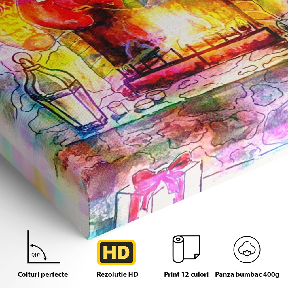 Tablou Canvas Premium LuxCanva® A1233, Merry Christmas , Decorativ, Living, Craciun, Globuri, Cadou, Iarna, Dormitor, Culori Vibrante