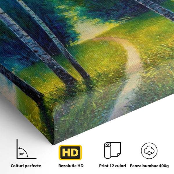 Leinwand Wandkunst Leinwand Wandkunst LuxCanva® A1234, Forest Alley , Dekorativ, Wohnen, Natur, Grün, Bäume, Gras, Bäume, Bäume, Schlafzimmer, Lebendige Farben