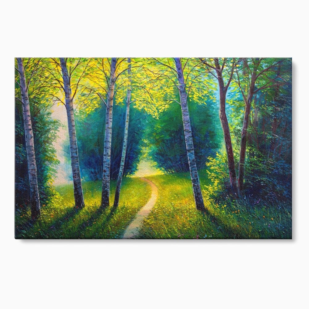 Tablou Canvas Premium LuxCanva® A1234, Aleea Din Padure , Decorativ, Living, Natura, Verde, Copaci, Iarba, Arbori, Dormitor, Culori Vibrante