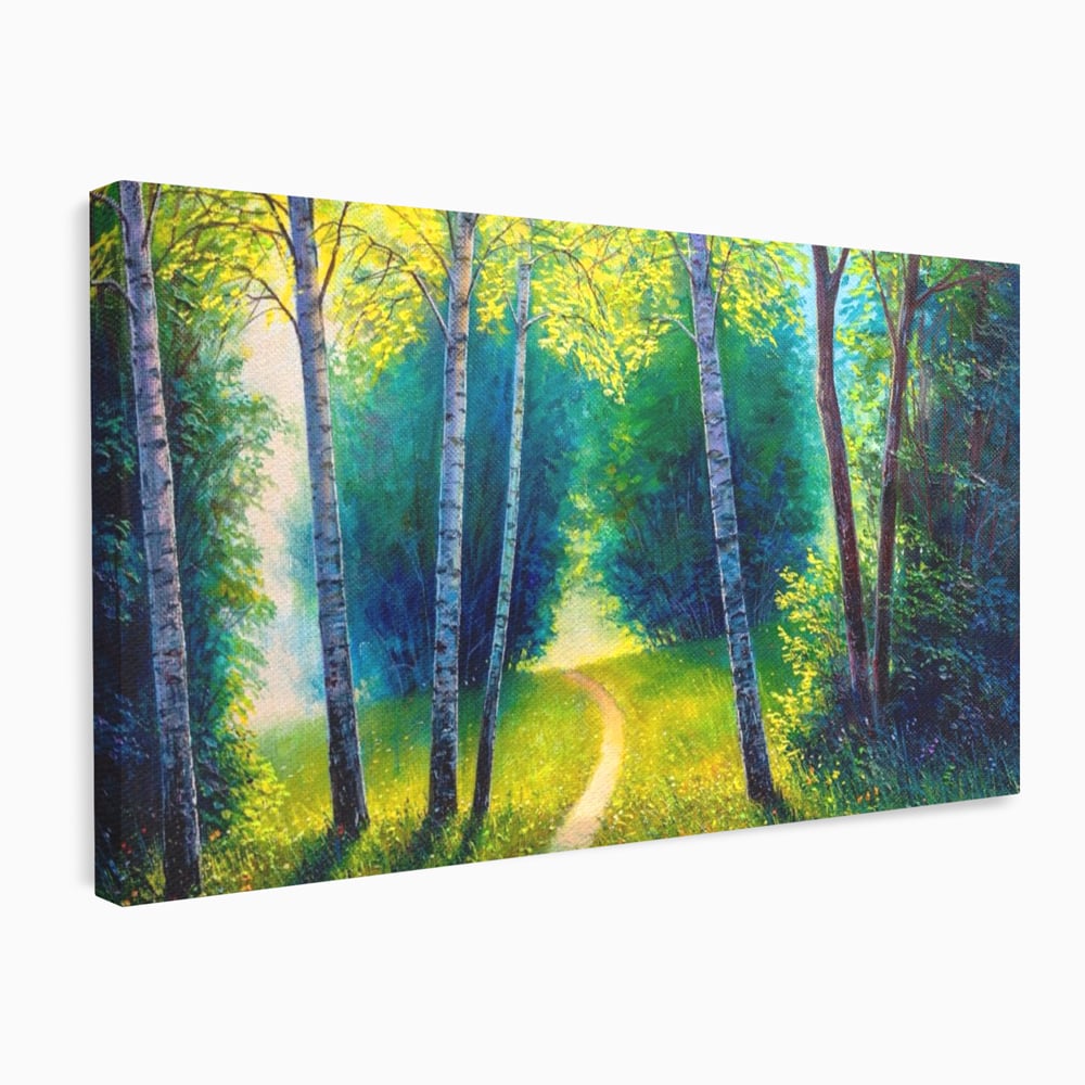 Tablou Canvas Premium LuxCanva® A1234, Aleea Din Padure , Decorativ, Living, Natura, Verde, Copaci, Iarba, Arbori, Dormitor, Culori Vibrante