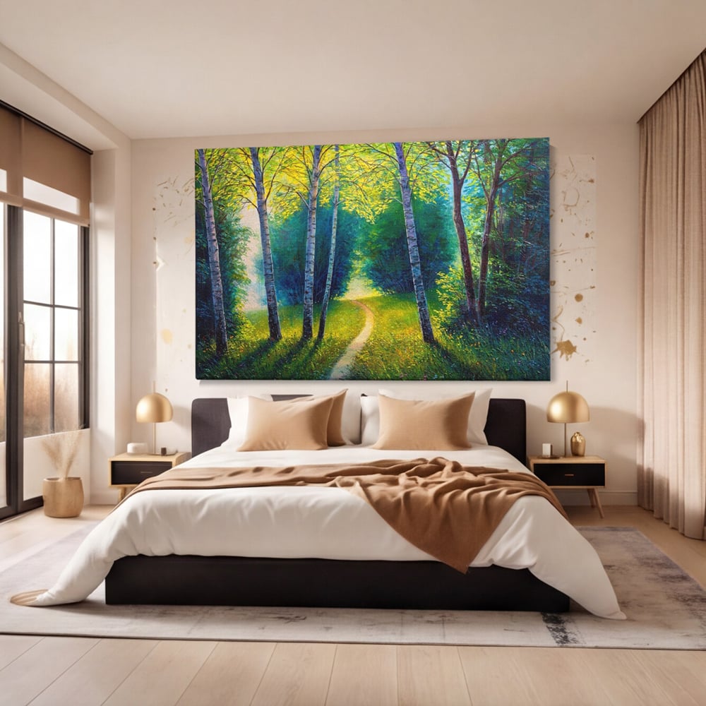 Tablou Canvas Premium LuxCanva® A1234, Aleea Din Padure , Decorativ, Living, Natura, Verde, Copaci, Iarba, Arbori, Dormitor, Culori Vibrante