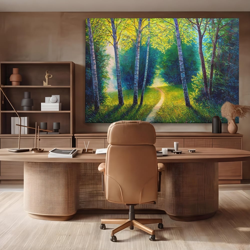 Tablou Canvas Premium LuxCanva® A1234, Aleea Din Padure , Decorativ, Living, Natura, Verde, Copaci, Iarba, Arbori, Dormitor, Culori Vibrante
