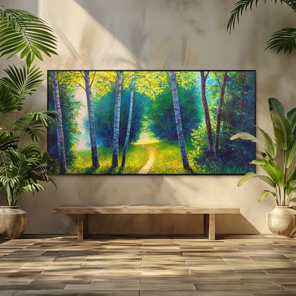 Tablou Canvas Premium LuxCanva® A1234, Aleea Din Padure , Decorativ, Living, Natura, Verde, Copaci, Iarba, Arbori, Dormitor, Culori Vibrante