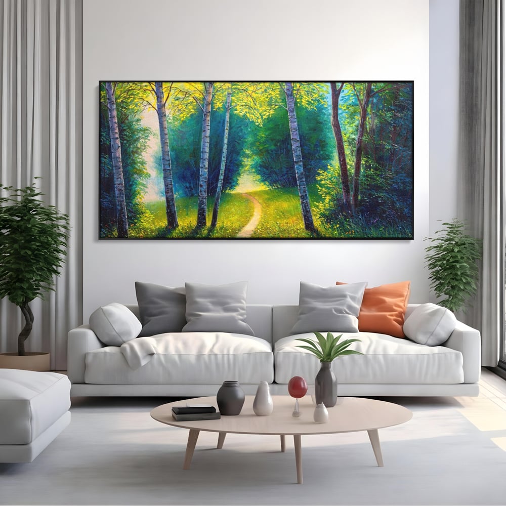 Tablou Canvas Premium LuxCanva® A1234, Aleea Din Padure , Decorativ, Living, Natura, Verde, Copaci, Iarba, Arbori, Dormitor, Culori Vibrante