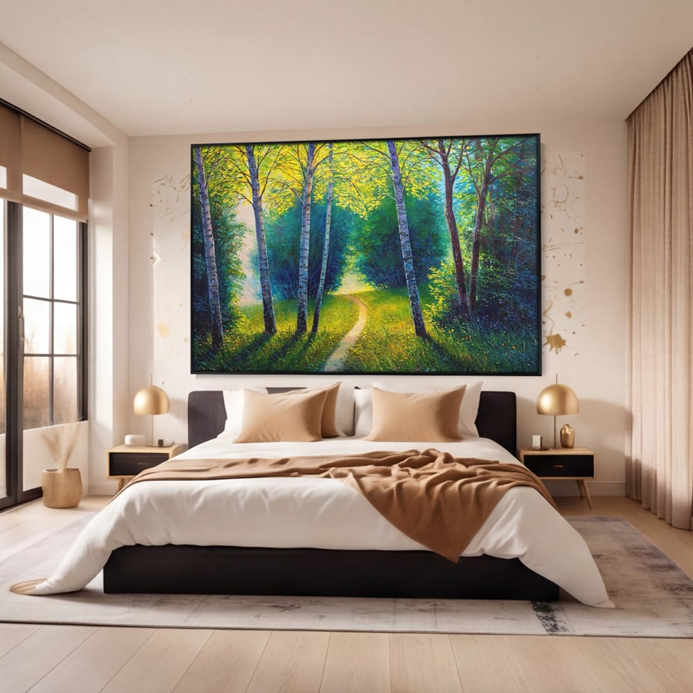 Tablou Canvas Premium LuxCanva® A1234, Aleea Din Padure , Decorativ, Living, Natura, Verde, Copaci, Iarba, Arbori, Dormitor, Culori Vibrante