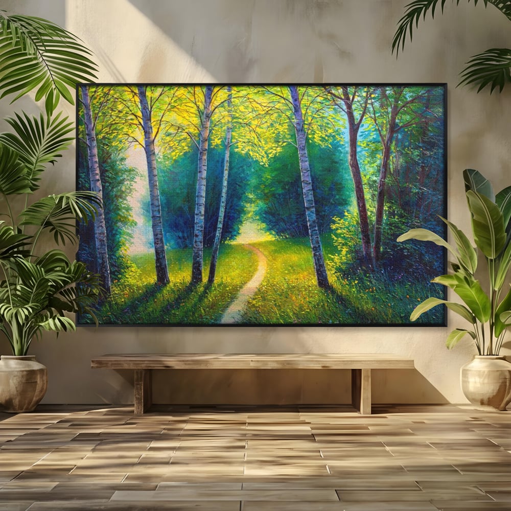 Tablou Canvas Premium LuxCanva® A1234, Aleea Din Padure , Decorativ, Living, Natura, Verde, Copaci, Iarba, Arbori, Dormitor, Culori Vibrante
