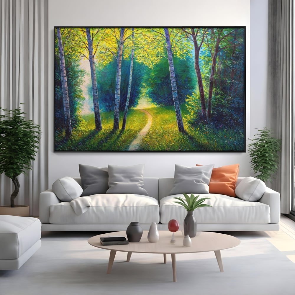 Tablou Canvas Premium LuxCanva® A1234, Aleea Din Padure , Decorativ, Living, Natura, Verde, Copaci, Iarba, Arbori, Dormitor, Culori Vibrante
