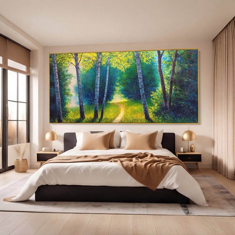 Tablou Canvas Premium LuxCanva® A1234, Aleea Din Padure , Decorativ, Living, Natura, Verde, Copaci, Iarba, Arbori, Dormitor, Culori Vibrante