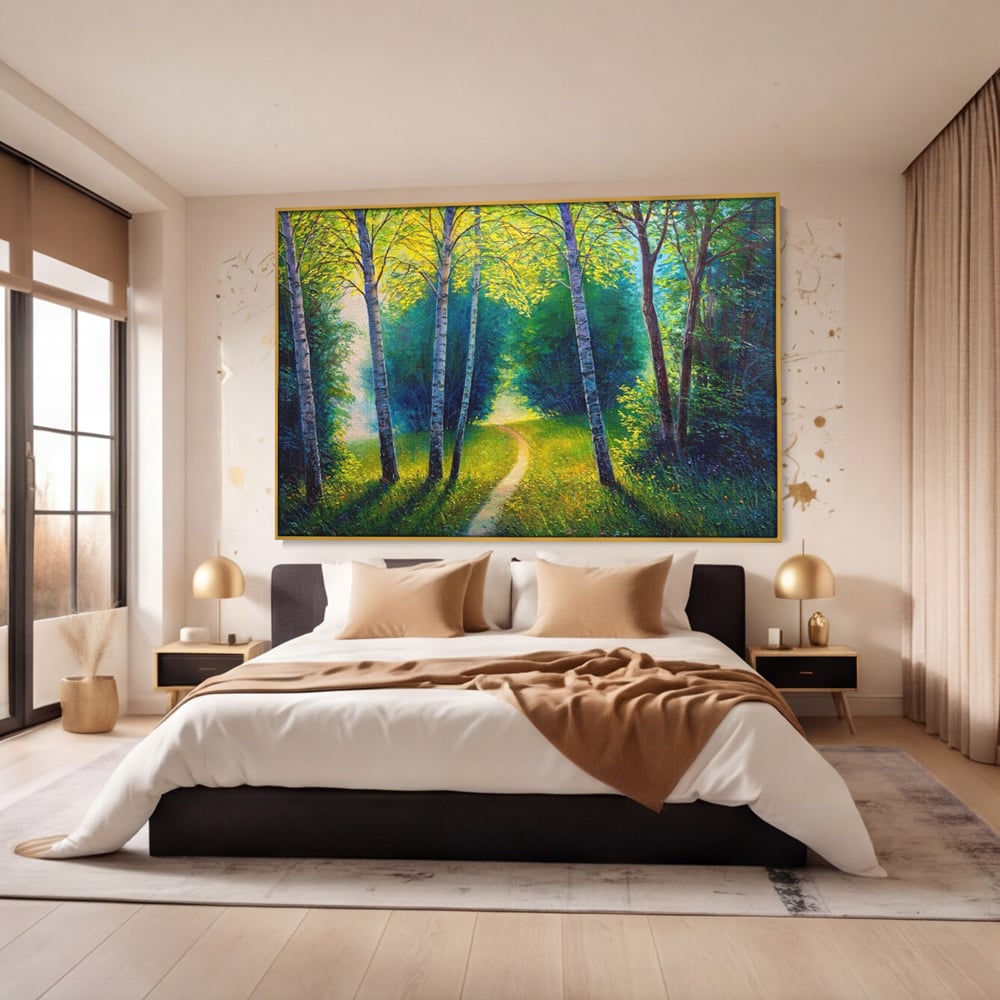 Tablou Canvas Premium LuxCanva® A1234, Aleea Din Padure , Decorativ, Living, Natura, Verde, Copaci, Iarba, Arbori, Dormitor, Culori Vibrante