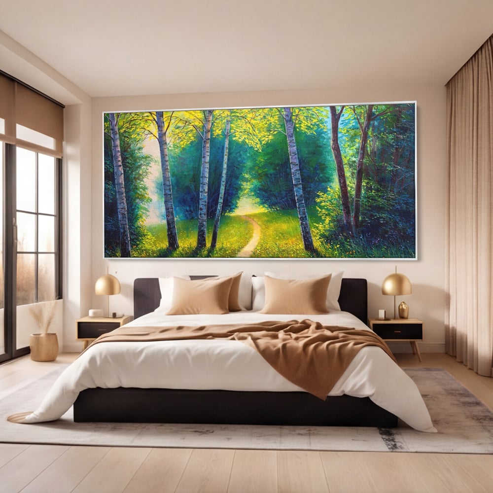 Tablou Canvas Premium LuxCanva® A1234, Aleea Din Padure , Decorativ, Living, Natura, Verde, Copaci, Iarba, Arbori, Dormitor, Culori Vibrante