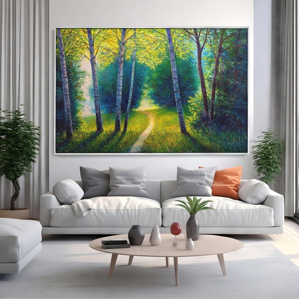Tablou Canvas Premium LuxCanva® A1234, Aleea Din Padure , Decorativ, Living, Natura, Verde, Copaci, Iarba, Arbori, Dormitor, Culori Vibrante