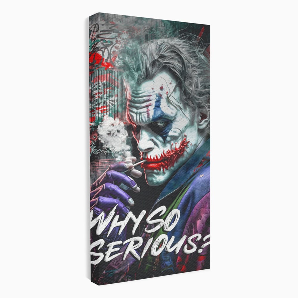 Leinwandbilder Premium LuxCanva® A1235, Warum so ernst, Dekorativ, Wohnen, Joker, Film, Schauspieler, Thriller, Schlafzimmer, Kräftige Farben