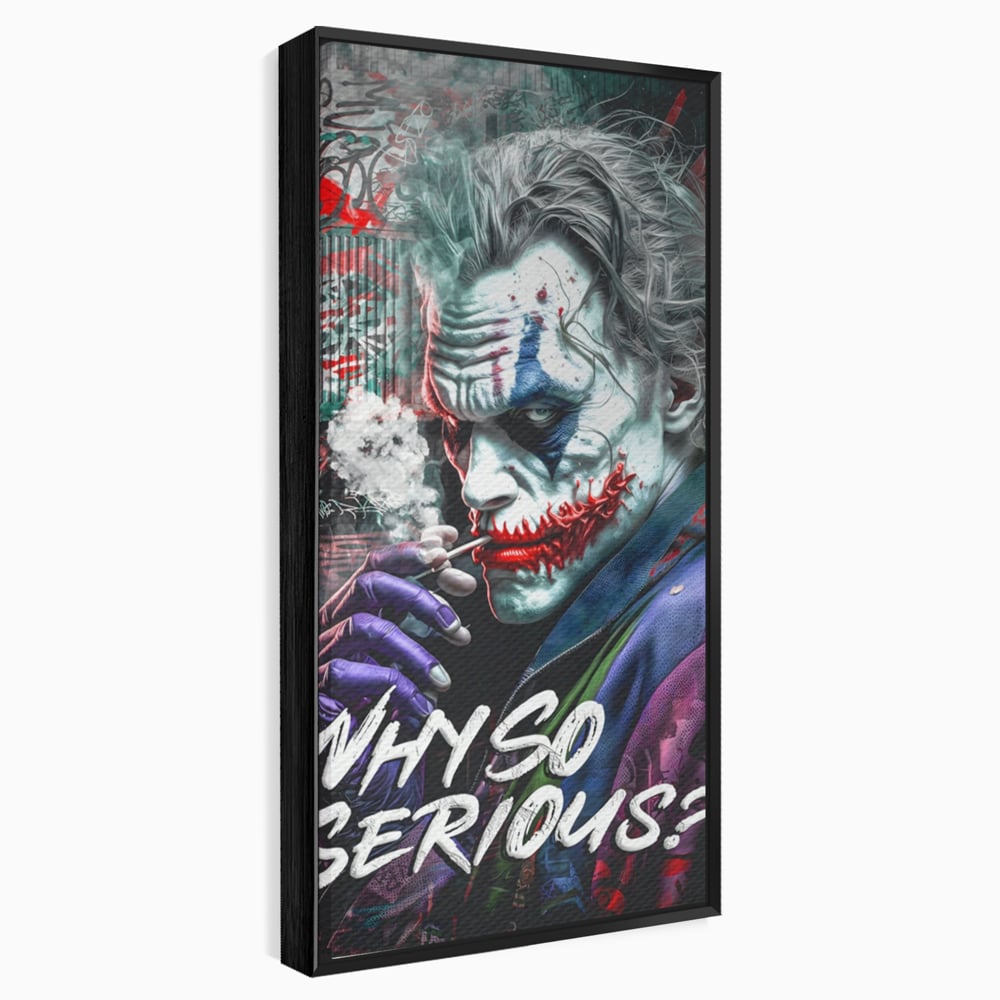 Leinwandbilder Premium LuxCanva® A1235, Warum so ernst, Dekorativ, Wohnen, Joker, Film, Schauspieler, Thriller, Schlafzimmer, Kräftige Farben