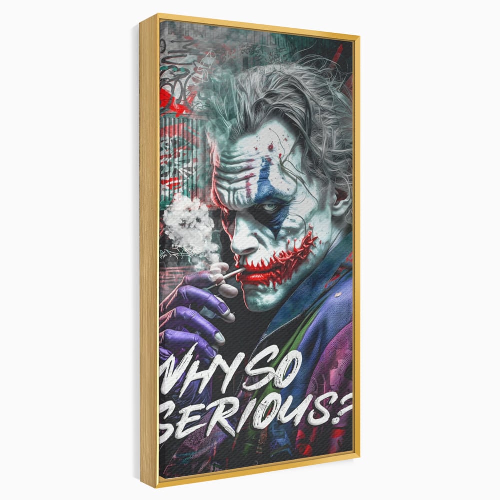 Leinwandbilder Premium LuxCanva® A1235, Warum so ernst, Dekorativ, Wohnen, Joker, Film, Schauspieler, Thriller, Schlafzimmer, Kräftige Farben