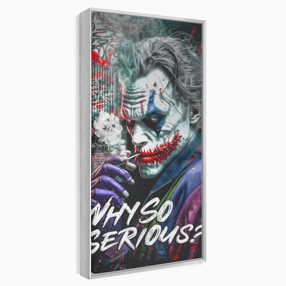 Leinwandbilder Premium LuxCanva® A1235, Warum so ernst, Dekorativ, Wohnen, Joker, Film, Schauspieler, Thriller, Schlafzimmer, Kräftige Farben