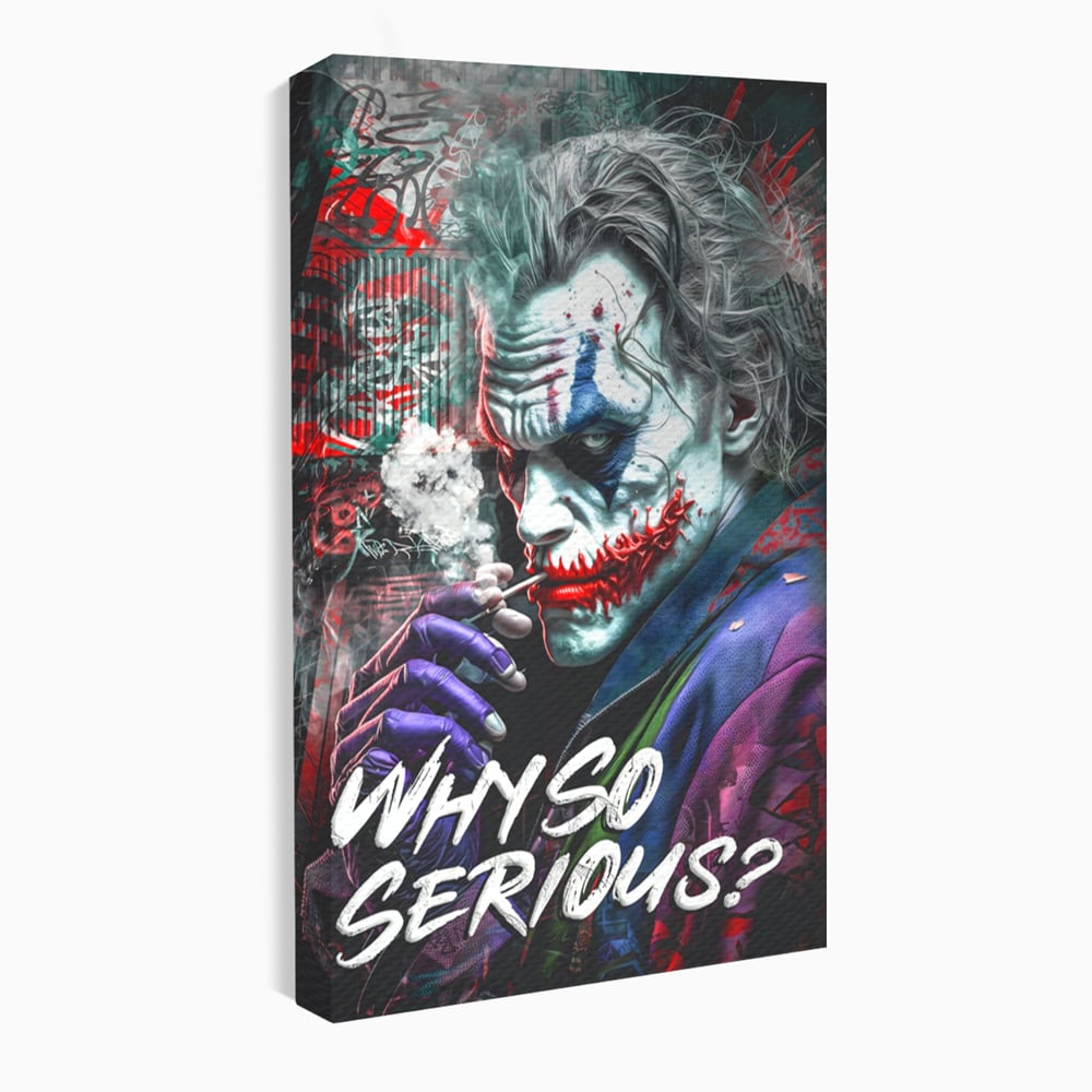 Leinwandbilder Premium LuxCanva® A1235, Warum so ernst, Dekorativ, Wohnen, Joker, Film, Schauspieler, Thriller, Schlafzimmer, Kräftige Farben