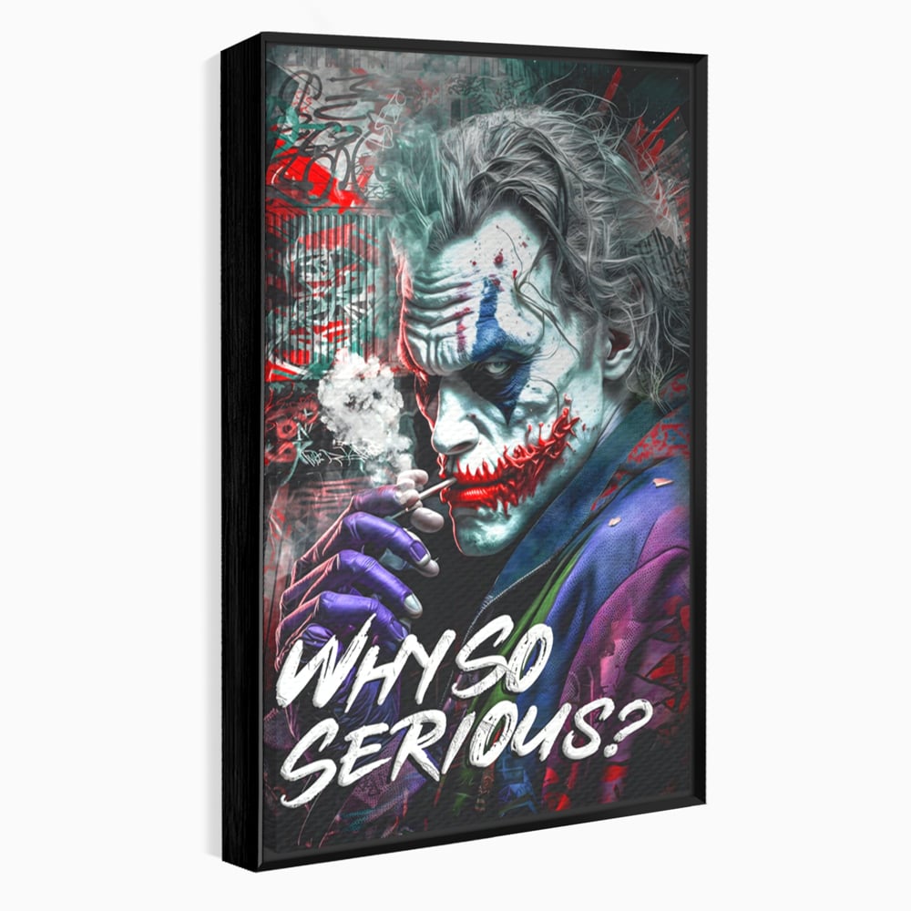 Leinwandbilder Premium LuxCanva® A1235, Warum so ernst, Dekorativ, Wohnen, Joker, Film, Schauspieler, Thriller, Schlafzimmer, Kräftige Farben