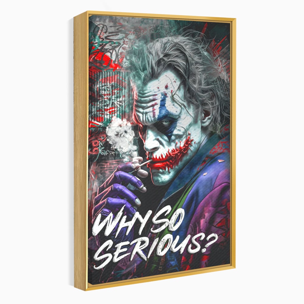 Leinwandbilder Premium LuxCanva® A1235, Warum so ernst, Dekorativ, Wohnen, Joker, Film, Schauspieler, Thriller, Schlafzimmer, Kräftige Farben