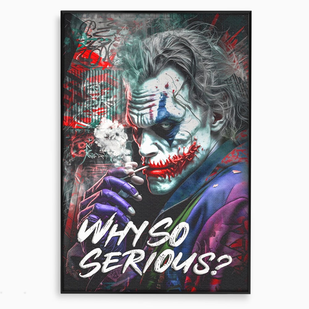 Leinwandbilder Premium LuxCanva® A1235, Warum so ernst, Dekorativ, Wohnen, Joker, Film, Schauspieler, Thriller, Schlafzimmer, Kräftige Farben