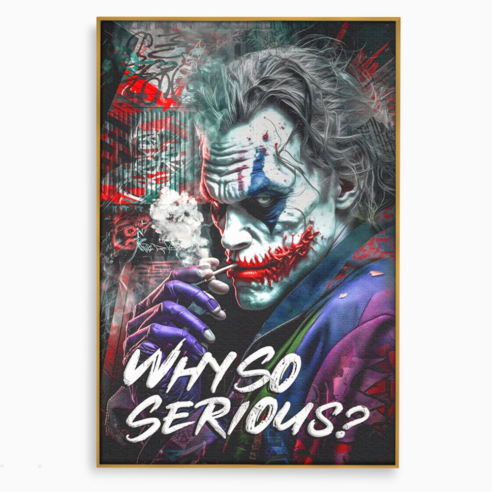 Leinwandbilder Premium LuxCanva® A1235, Warum so ernst, Dekorativ, Wohnen, Joker, Film, Schauspieler, Thriller, Schlafzimmer, Kräftige Farben