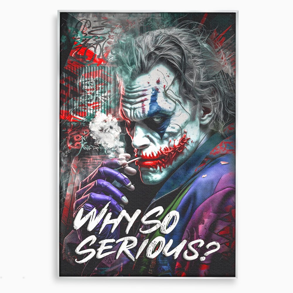 Leinwandbilder Premium LuxCanva® A1235, Warum so ernst, Dekorativ, Wohnen, Joker, Film, Schauspieler, Thriller, Schlafzimmer, Kräftige Farben