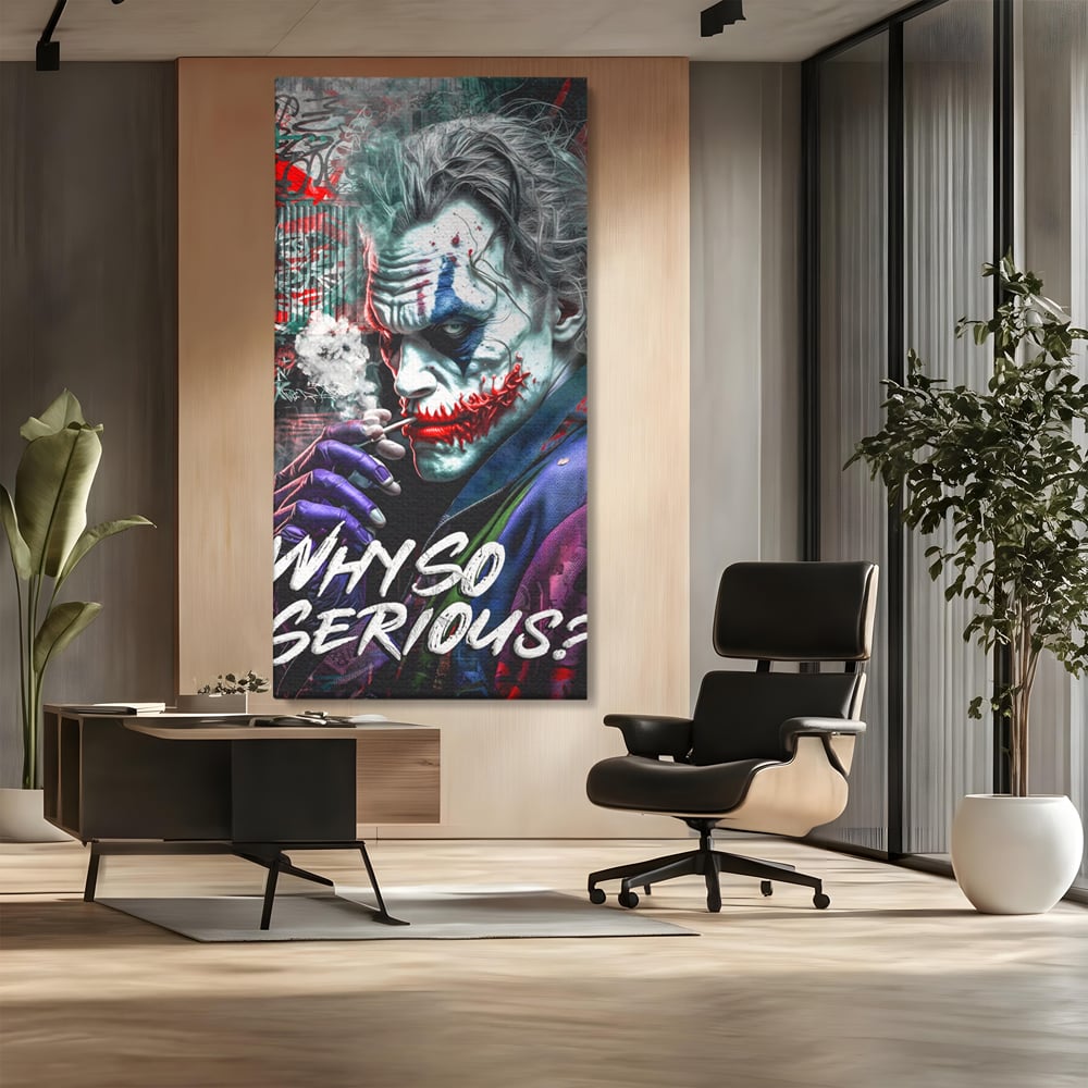 Leinwandbilder Premium LuxCanva® A1235, Warum so ernst, Dekorativ, Wohnen, Joker, Film, Schauspieler, Thriller, Schlafzimmer, Kräftige Farben