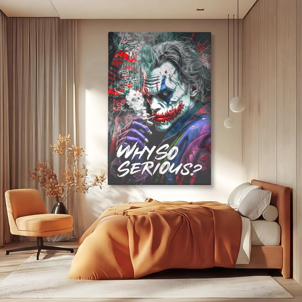 Leinwandbilder Premium LuxCanva® A1235, Warum so ernst, Dekorativ, Wohnen, Joker, Film, Schauspieler, Thriller, Schlafzimmer, Kräftige Farben