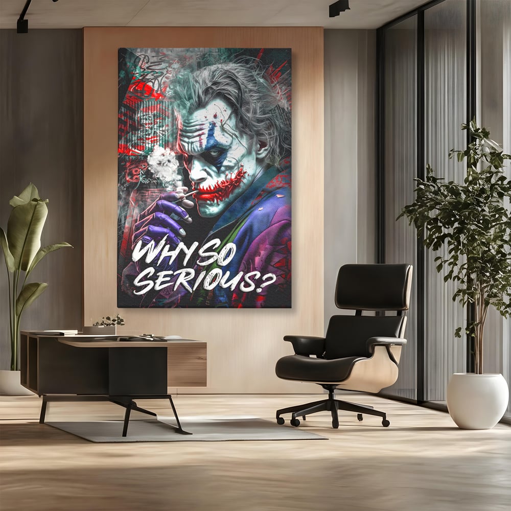 Leinwandbilder Premium LuxCanva® A1235, Warum so ernst, Dekorativ, Wohnen, Joker, Film, Schauspieler, Thriller, Schlafzimmer, Kräftige Farben