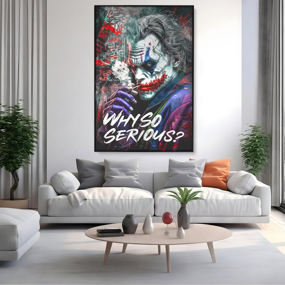Leinwandbilder Premium LuxCanva® A1235, Warum so ernst, Dekorativ, Wohnen, Joker, Film, Schauspieler, Thriller, Schlafzimmer, Kräftige Farben
