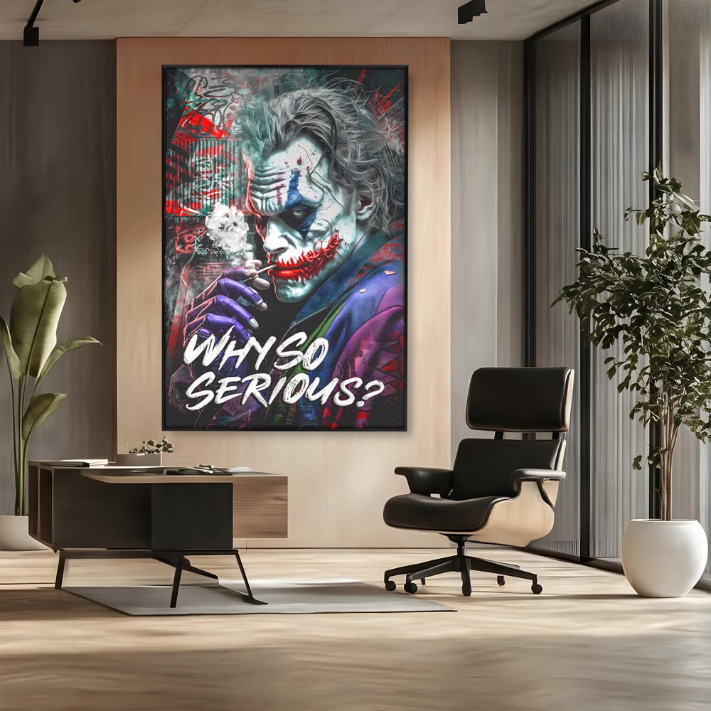 Leinwandbilder Premium LuxCanva® A1235, Warum so ernst, Dekorativ, Wohnen, Joker, Film, Schauspieler, Thriller, Schlafzimmer, Kräftige Farben