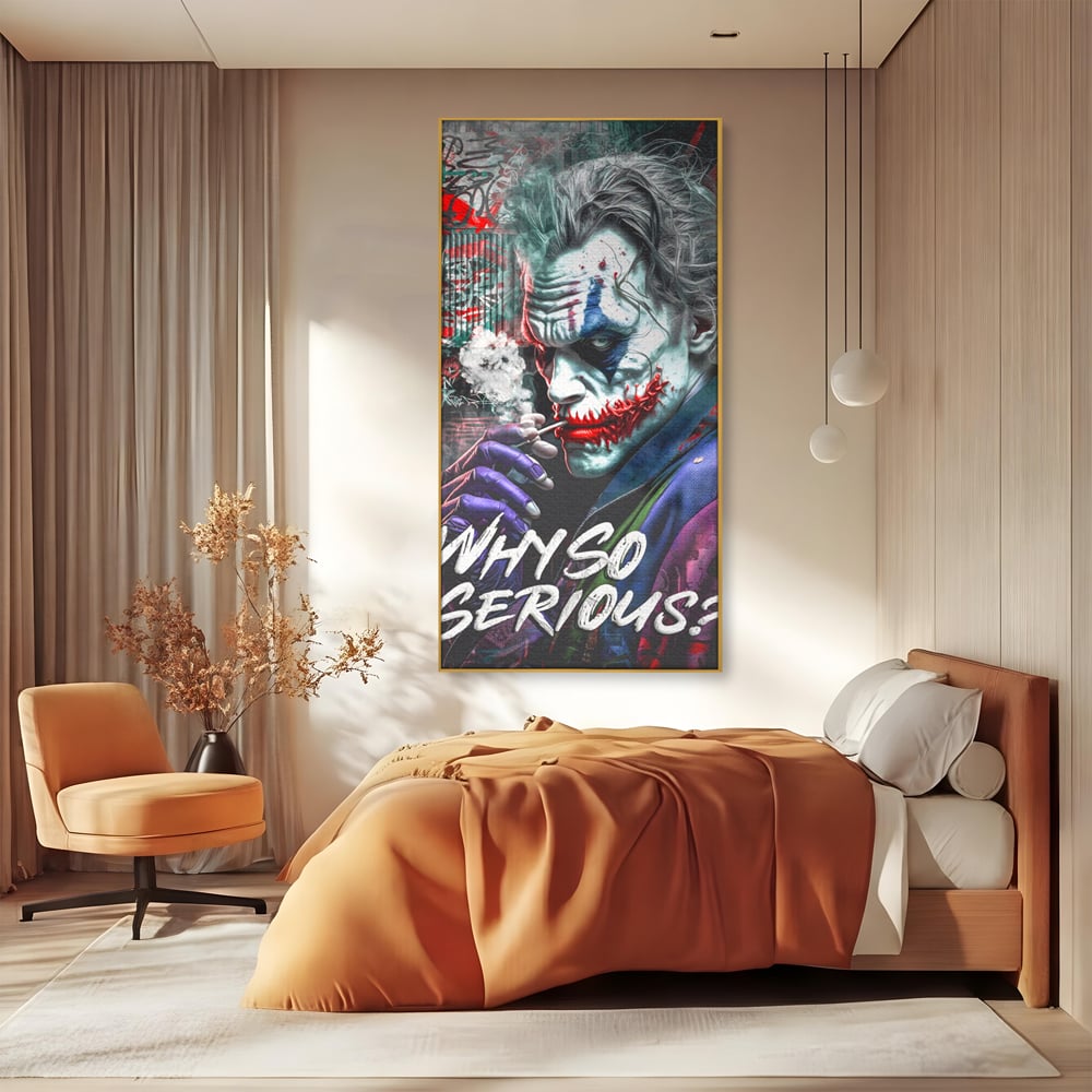 Leinwandbilder Premium LuxCanva® A1235, Warum so ernst, Dekorativ, Wohnen, Joker, Film, Schauspieler, Thriller, Schlafzimmer, Kräftige Farben
