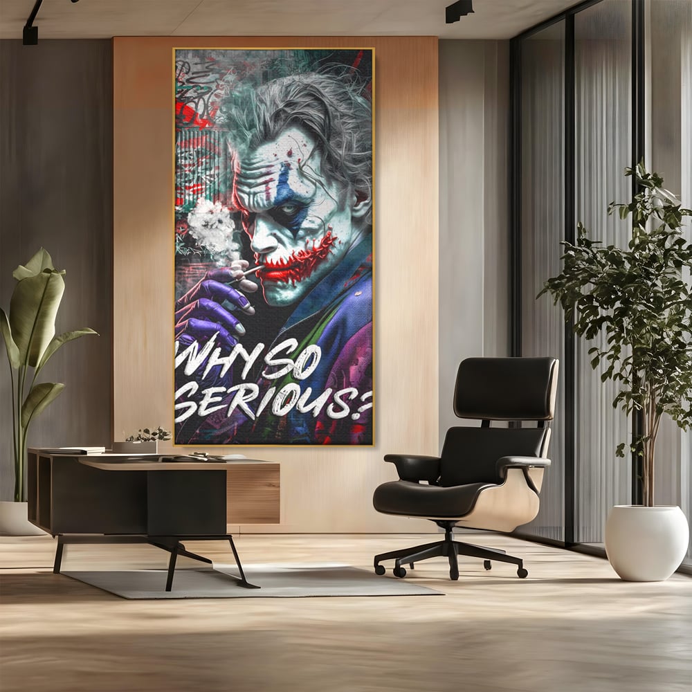 Leinwandbilder Premium LuxCanva® A1235, Warum so ernst, Dekorativ, Wohnen, Joker, Film, Schauspieler, Thriller, Schlafzimmer, Kräftige Farben