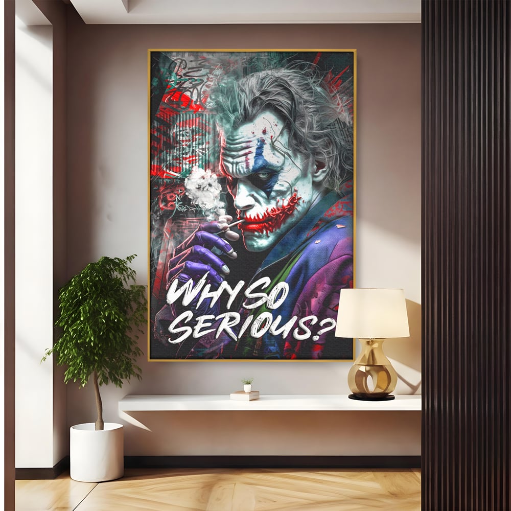 Leinwandbilder Premium LuxCanva® A1235, Warum so ernst, Dekorativ, Wohnen, Joker, Film, Schauspieler, Thriller, Schlafzimmer, Kräftige Farben