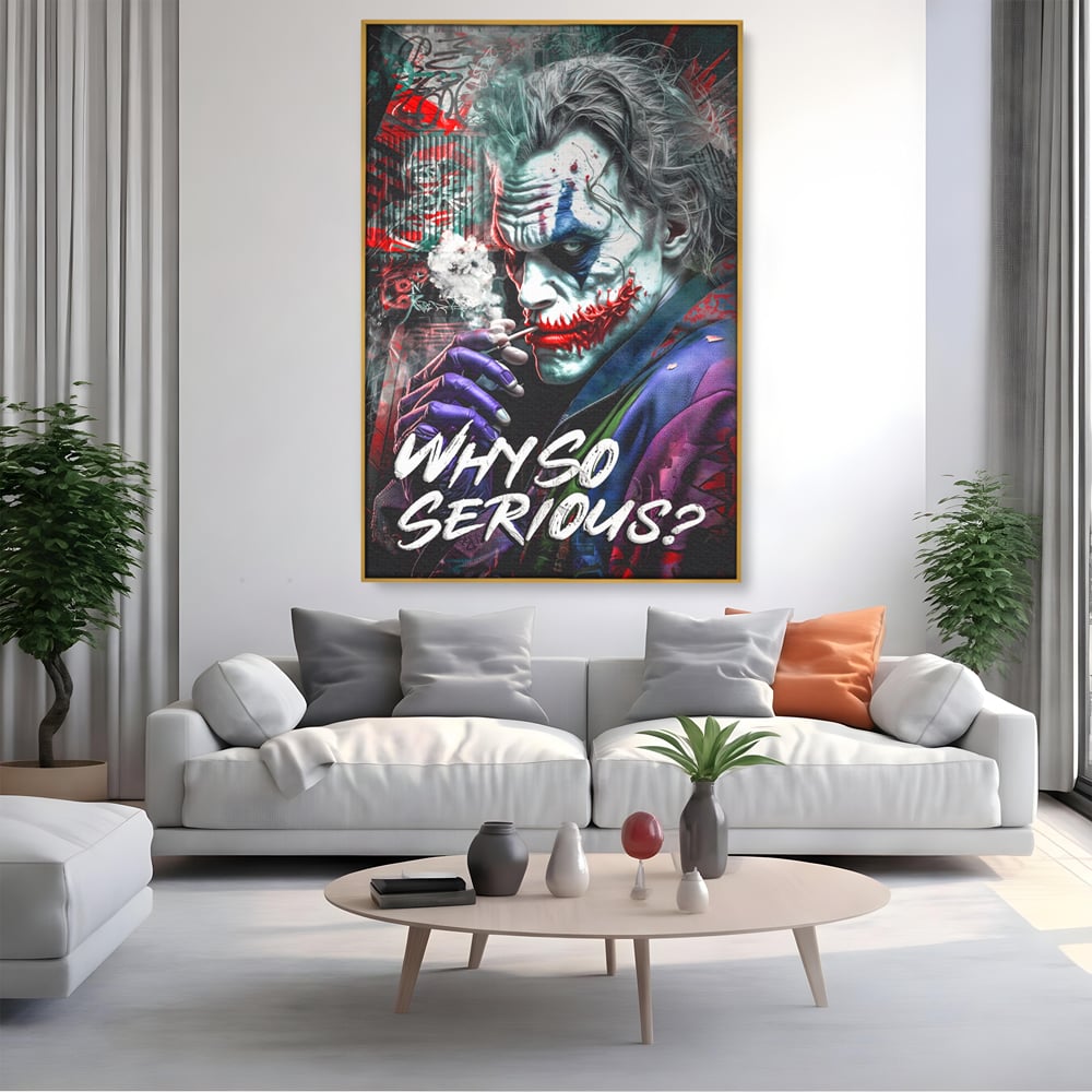 Leinwandbilder Premium LuxCanva® A1235, Warum so ernst, Dekorativ, Wohnen, Joker, Film, Schauspieler, Thriller, Schlafzimmer, Kräftige Farben