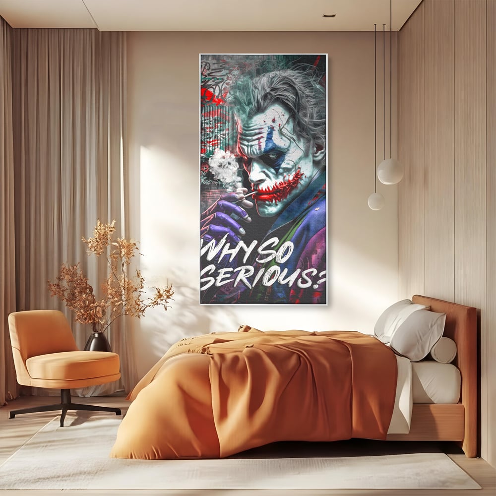 Leinwandbilder Premium LuxCanva® A1235, Warum so ernst, Dekorativ, Wohnen, Joker, Film, Schauspieler, Thriller, Schlafzimmer, Kräftige Farben