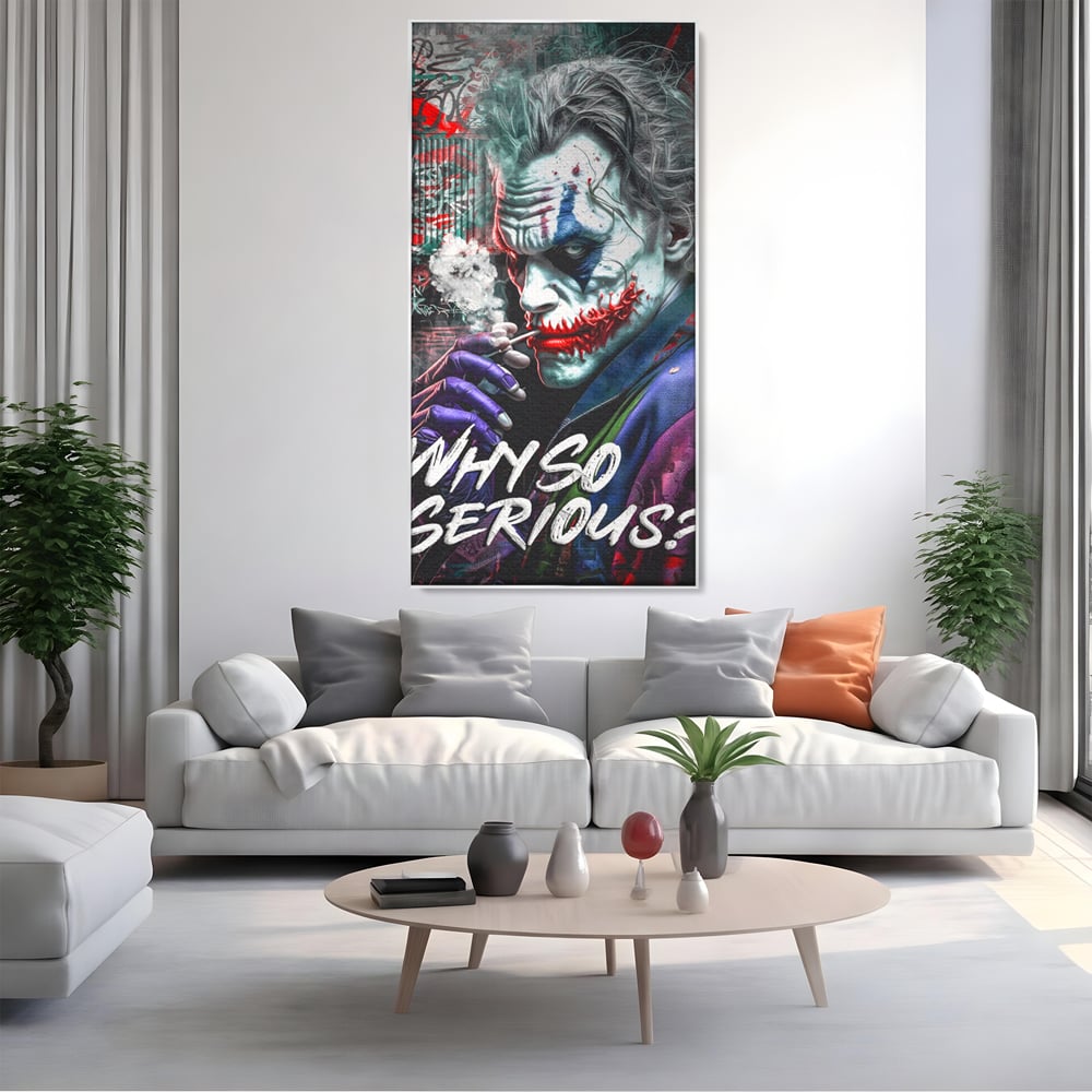 Leinwandbilder Premium LuxCanva® A1235, Warum so ernst, Dekorativ, Wohnen, Joker, Film, Schauspieler, Thriller, Schlafzimmer, Kräftige Farben