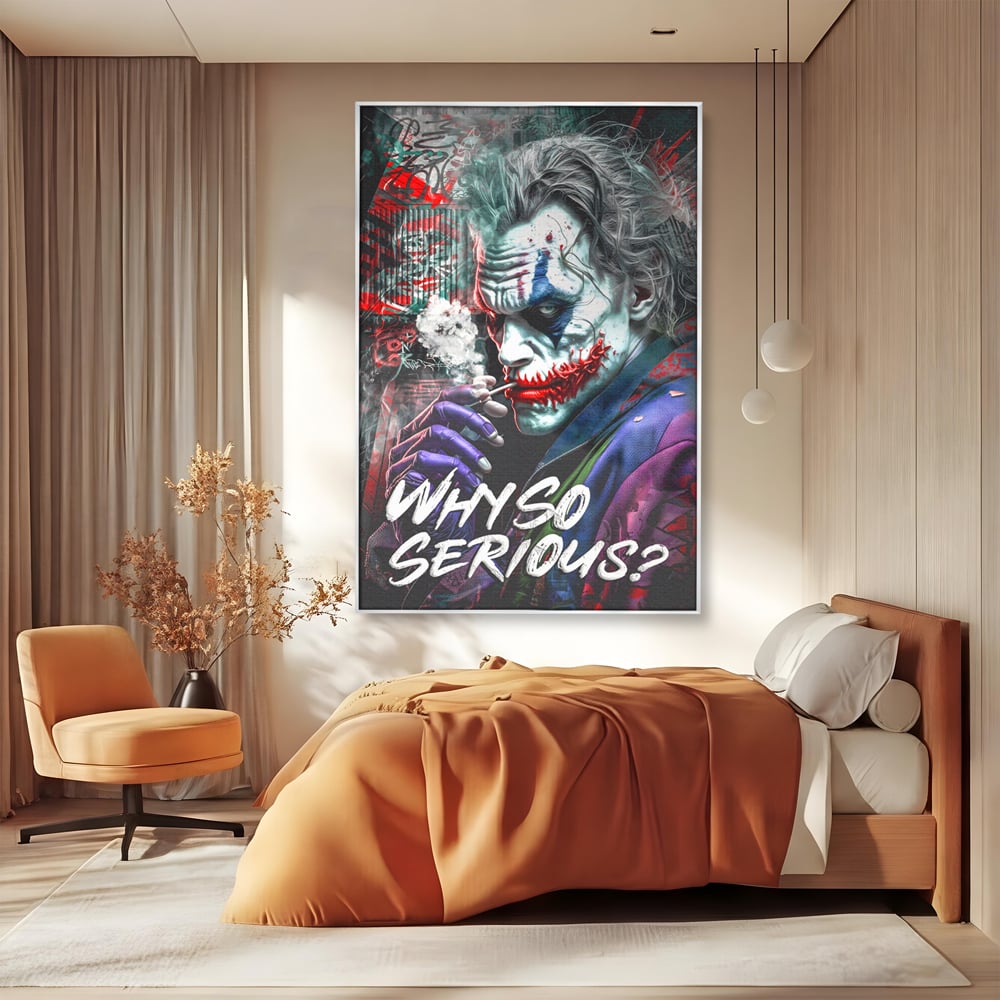 Leinwandbilder Premium LuxCanva® A1235, Warum so ernst, Dekorativ, Wohnen, Joker, Film, Schauspieler, Thriller, Schlafzimmer, Kräftige Farben