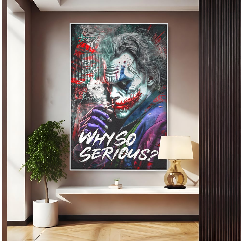 Leinwandbilder Premium LuxCanva® A1235, Warum so ernst, Dekorativ, Wohnen, Joker, Film, Schauspieler, Thriller, Schlafzimmer, Kräftige Farben