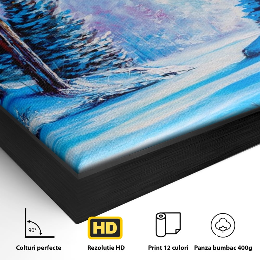 Tablou Canvas Premium LuxCanva® A1236, Peisaj De Iarna ,  Decorativ, Living, Padure, Zapada, Natura, Fulgi De Nea, Dormitor, Culori Vibrante